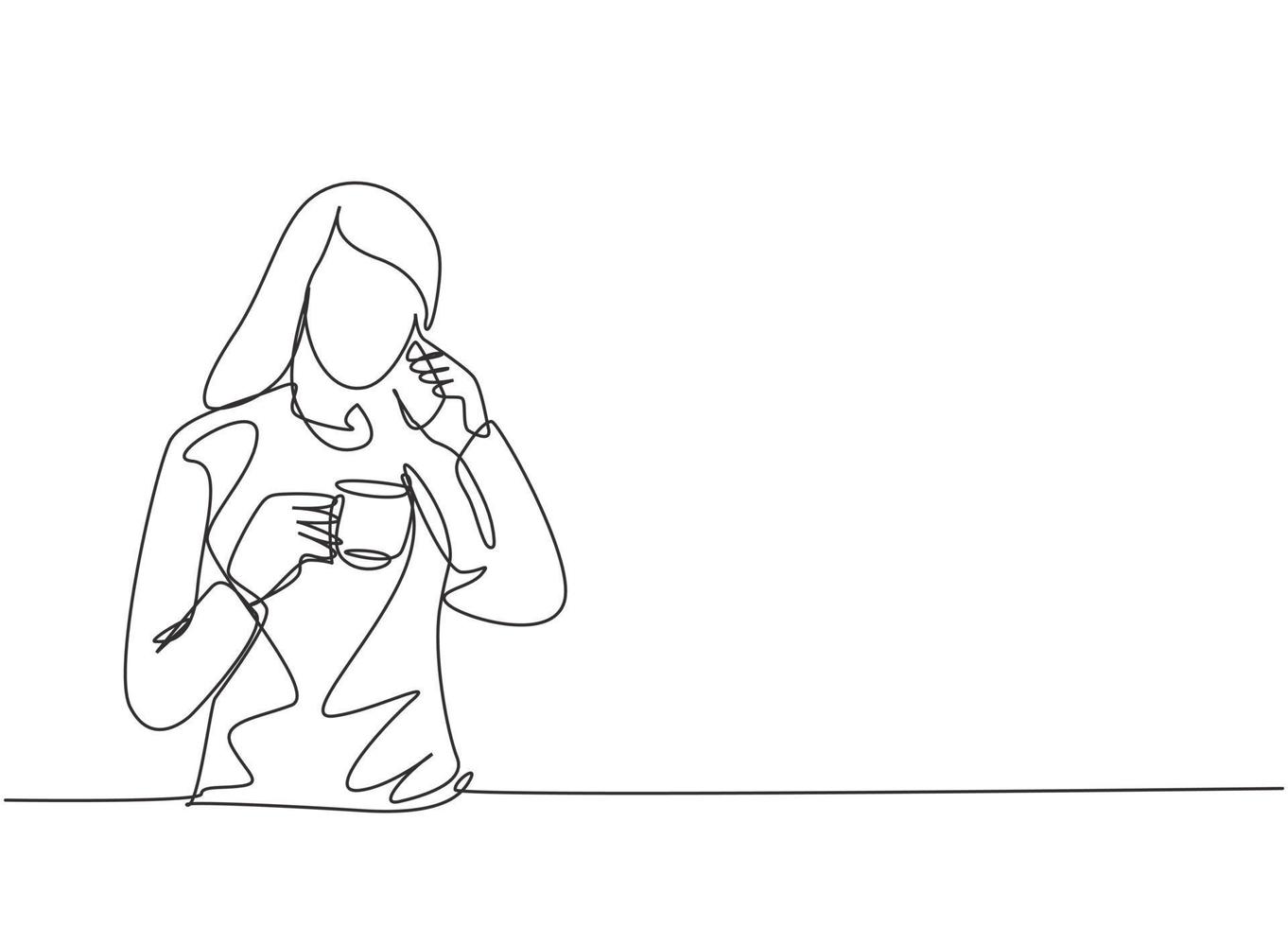 One single line drawing of young female office employee calling her ...