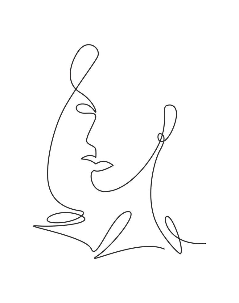 One continuous line drawing sexy beauty woman abstract face minimalist style. Female fashion concept for t-shirt, cosmetic, tote bag print. Dynamic single line draw design graphic vector illustration