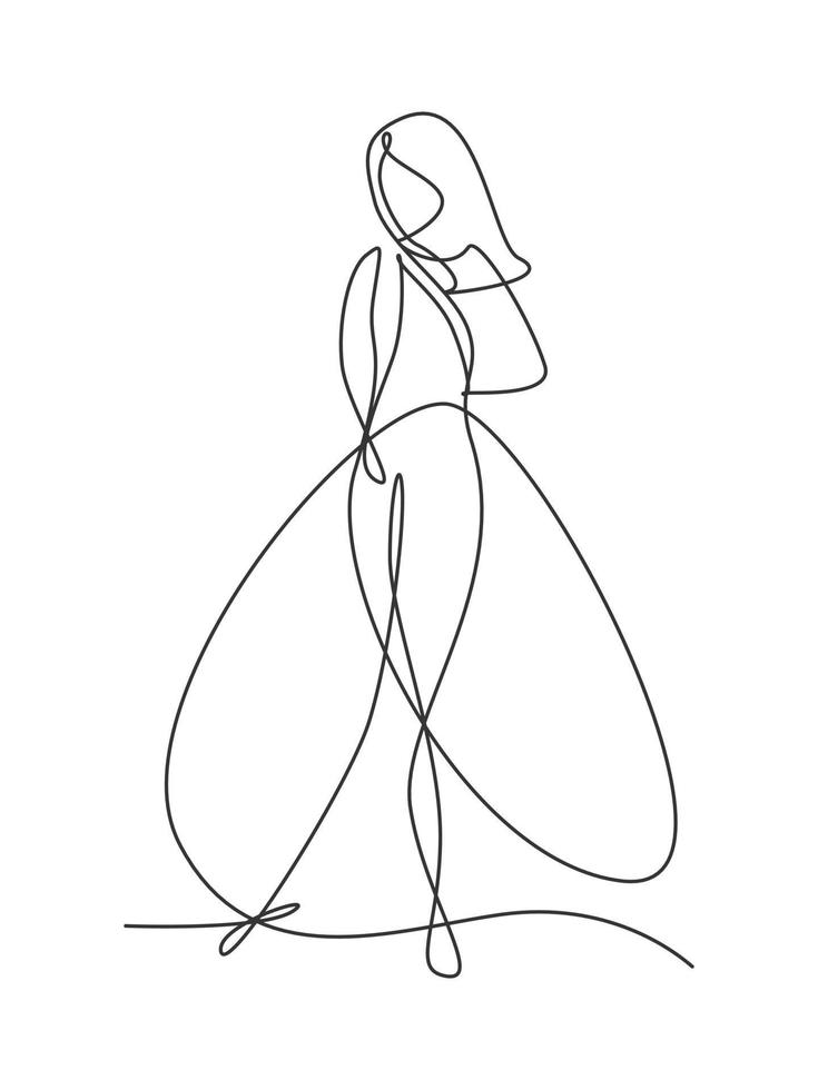 One continuous line drawing beauty woman feminine face abstract portrait print. Modern minimalism female silhouette art style concept. Dynamic single line draw graphic design vector illustration