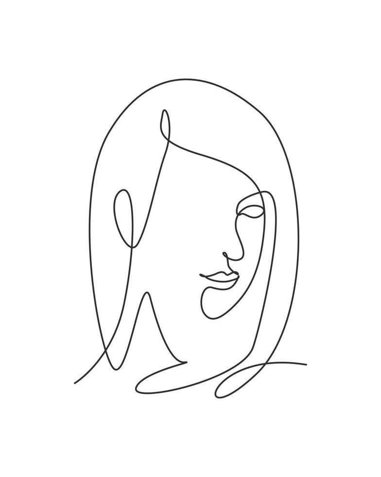 One continuous line drawing sexy beauty woman abstract face minimalist style. Female fashion concept for t-shirt, cosmetic, tote bag print. Dynamic single line draw design graphic vector illustration