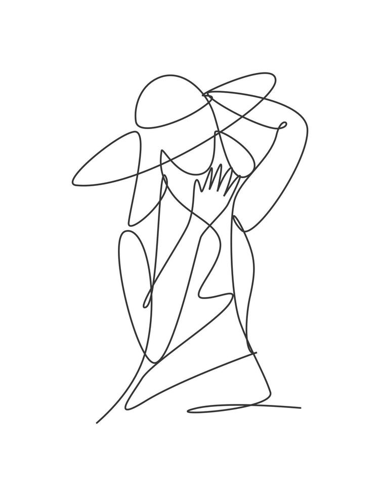 One continuous line drawing beauty woman feminine face abstract portrait print. Modern minimalism female silhouette art style concept. Dynamic single line draw graphic design vector illustration