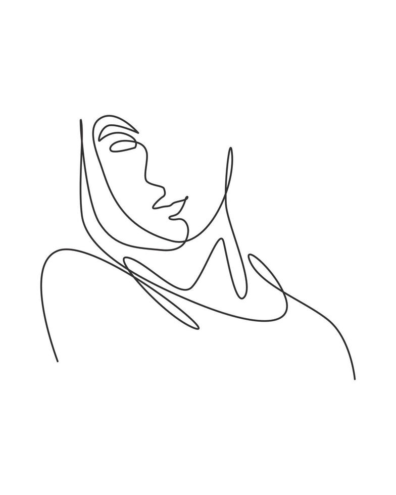 One continuous line drawing sexy beauty woman abstract face minimalist style. Female fashion concept for t-shirt, cosmetic, tote bag print. Dynamic single line draw design graphic vector illustration