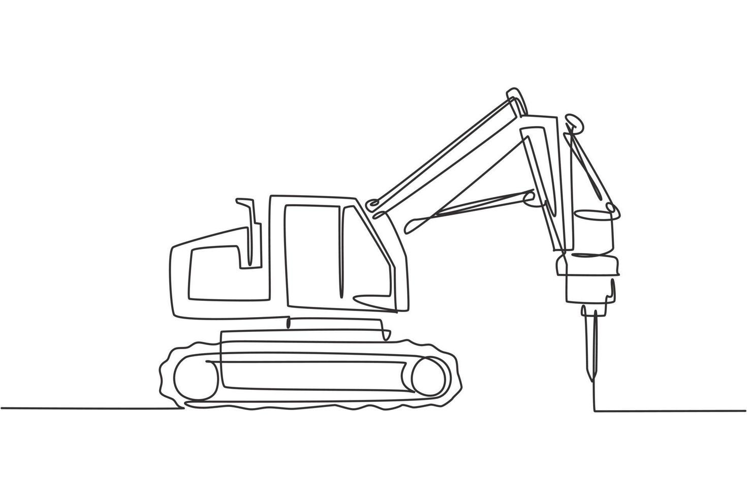 One single line drawing of truck driller for soil earth drilling vector illustration, commercial vehicle. Heavy digger machine construction concept. Modern continuous line draw graphic design