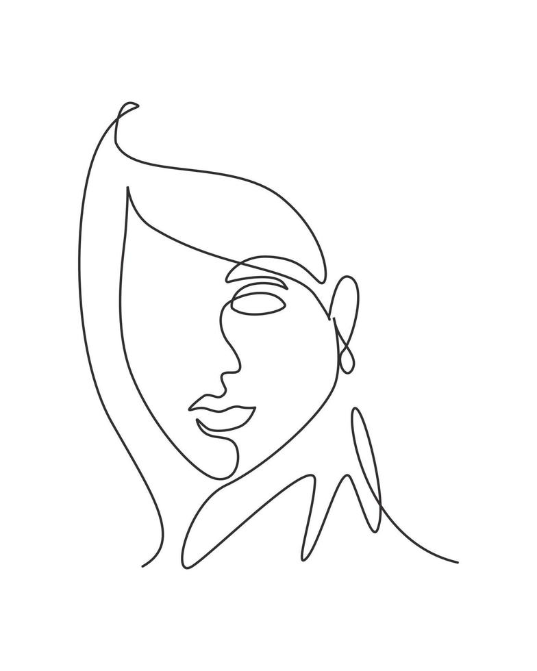 Single continuous line drawing beautiful aesthetic portrait woman abstract face. Pretty sexy model female silhouette minimalist style concept. Trendy one line draw design vector graphic illustration