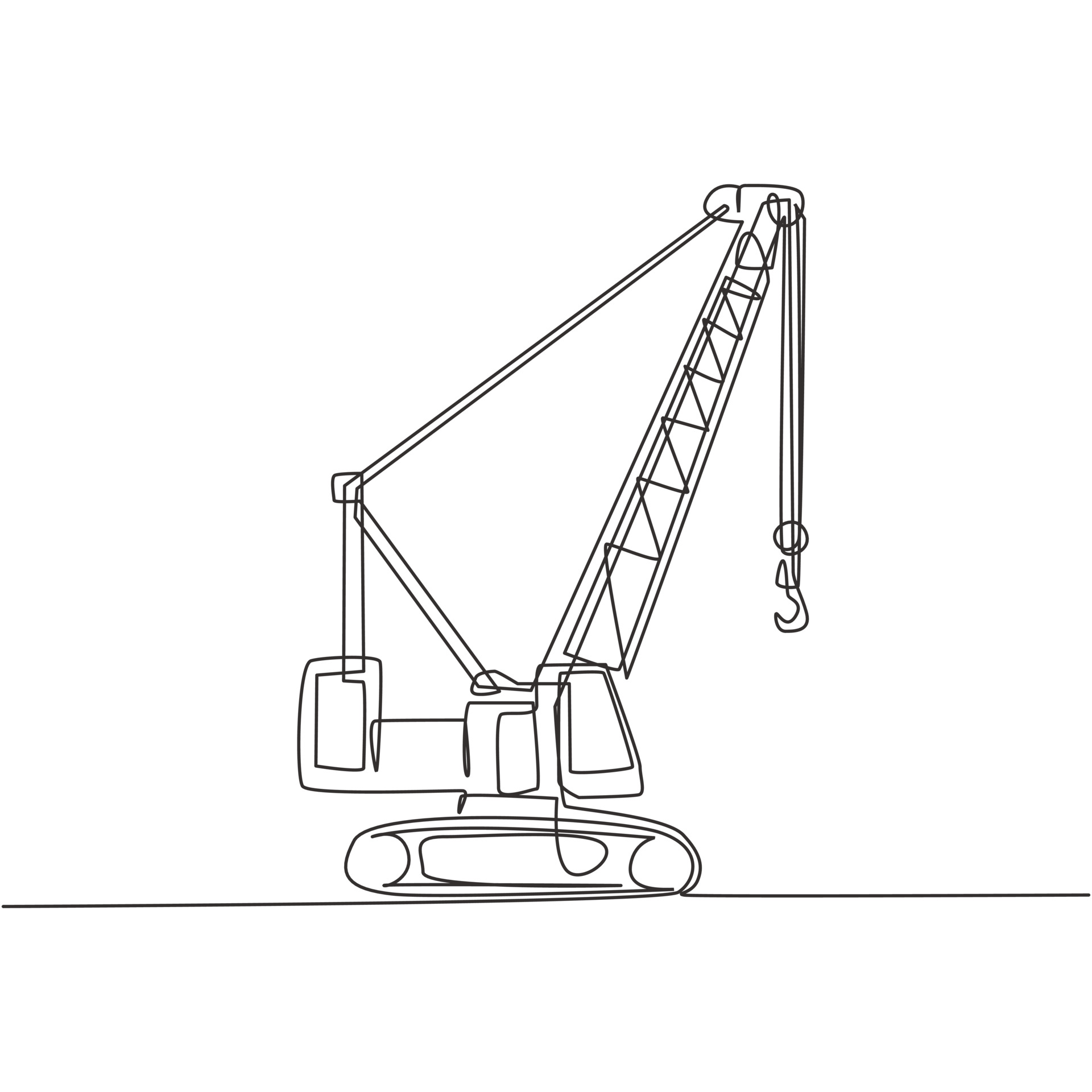 One continuous line drawing of crane truck for building construction