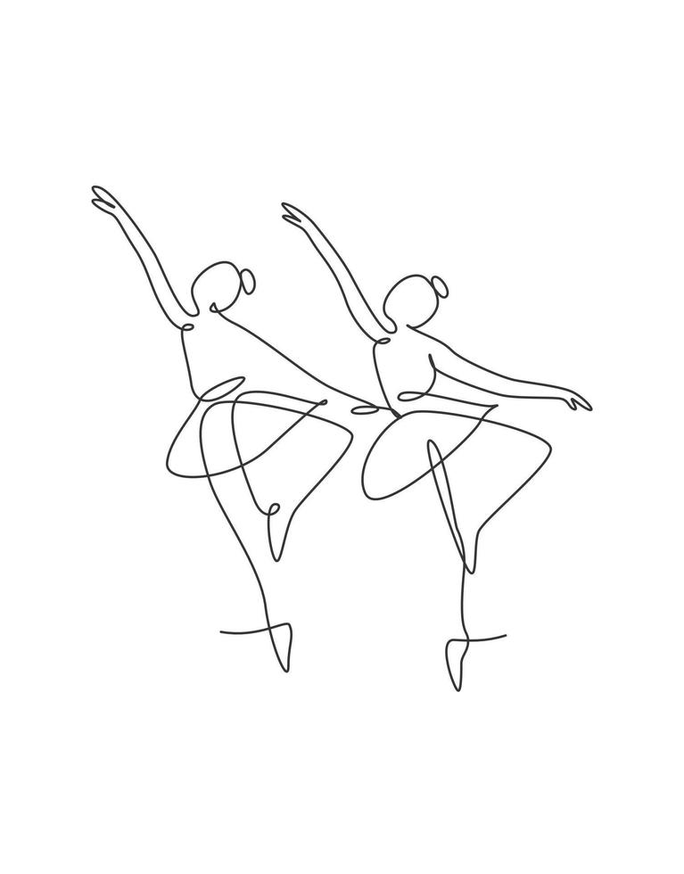 One single line drawing sexy woman ballerina vector illustration. Minimalist pretty ballet dancer show dance motion concept. Wall decor poster fashion print. Modern continuous line draw graphic design
