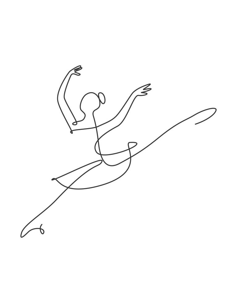 bailarina de dibujo de línea continua única en estilo de baile de movimiento de ballet. logotipo de concepto de bailarina minimalista de belleza, arte escandinavo de impresión de carteles. Ilustración de vector gráfico de diseño de dibujo de una línea de moda