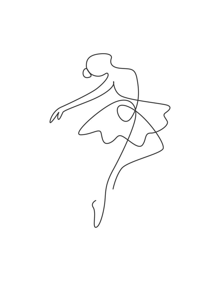 Una sola línea de dibujo ilustración de vector de bailarina de mujer sexy. bailarina de ballet bonita minimalista muestra el concepto de movimiento de danza. Póster de decoración de pared con estampado de moda. diseño gráfico de dibujo de línea continua moderna