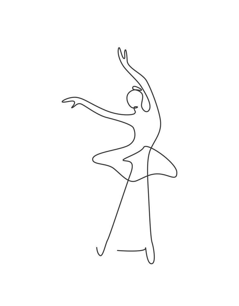 Una sola línea de dibujo ilustración de vector de bailarina de belleza de mujer sexy. bonita bailarina de ballet muestra el concepto de movimiento de danza. Impresión de póster de decoración de pared minimalista. diseño de dibujo gráfico de línea continua moderna