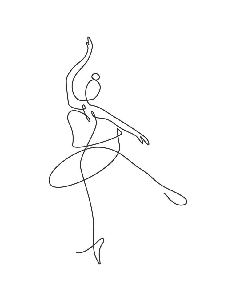 Una sola línea de dibujo ilustración de vector de bailarina de mujer sexy. bailarina de ballet bonita minimalista muestra el concepto de movimiento de danza. Póster de decoración de pared con estampado de moda. diseño gráfico de dibujo de línea continua moderna