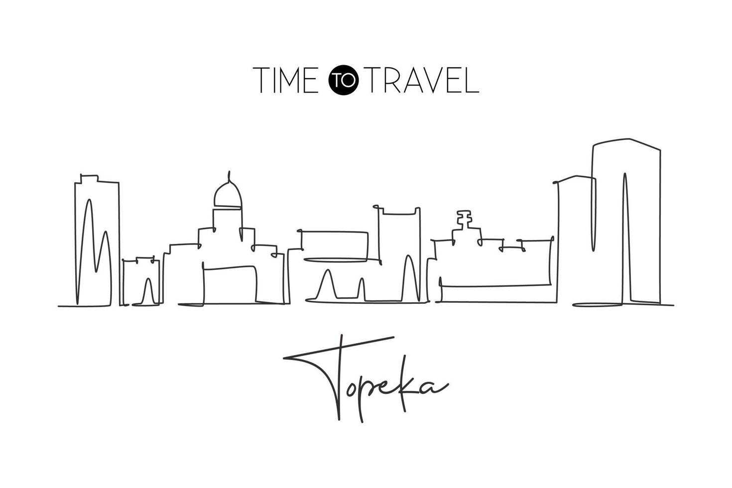 dibujo de una sola línea del horizonte de la ciudad de Topeka, Kansas. paisaje de la ciudad histórica mundial. mejor postal de destino de vacaciones. trazo editable moda línea continua dibujar diseño gráfico ilustración vectorial vector