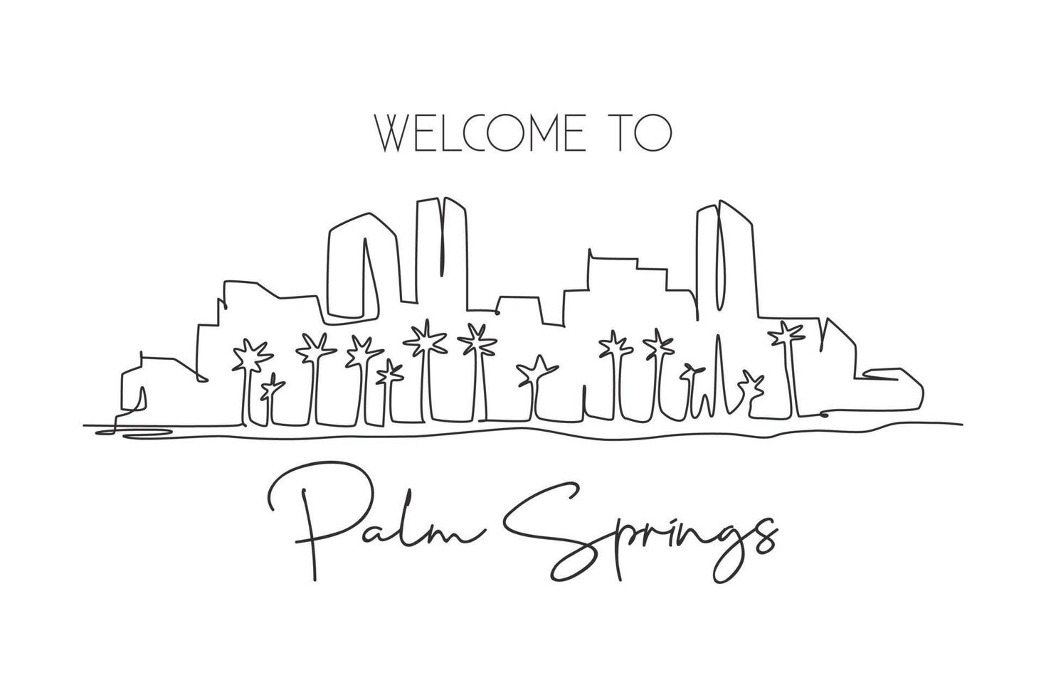 One continuous line drawing Palm Springs city skyline, California. Beautiful landmark. World landscape tourism travel home wall decor poster print. Stylish single line draw design vector illustration