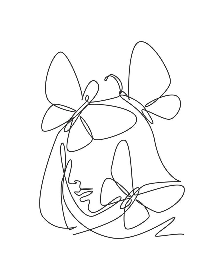 One continuous line drawing sexy woman abstract face with butterfly wings logo. Female portrait minimalist style concept. Cosmetic icon. Dynamic single line draw design vector graphic illustration