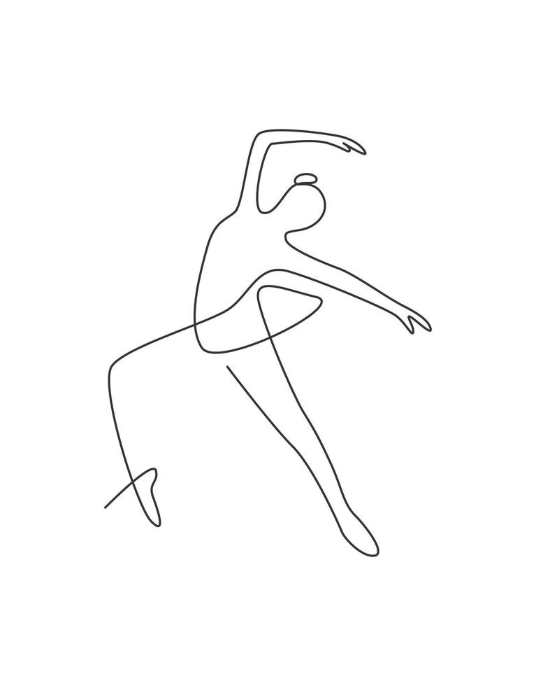 Una sola línea de dibujo ilustración de vector de bailarina de belleza de mujer sexy. bonita bailarina de ballet muestra el concepto de movimiento de danza. Impresión de póster de decoración de pared minimalista. diseño de dibujo gráfico de línea continua moderna