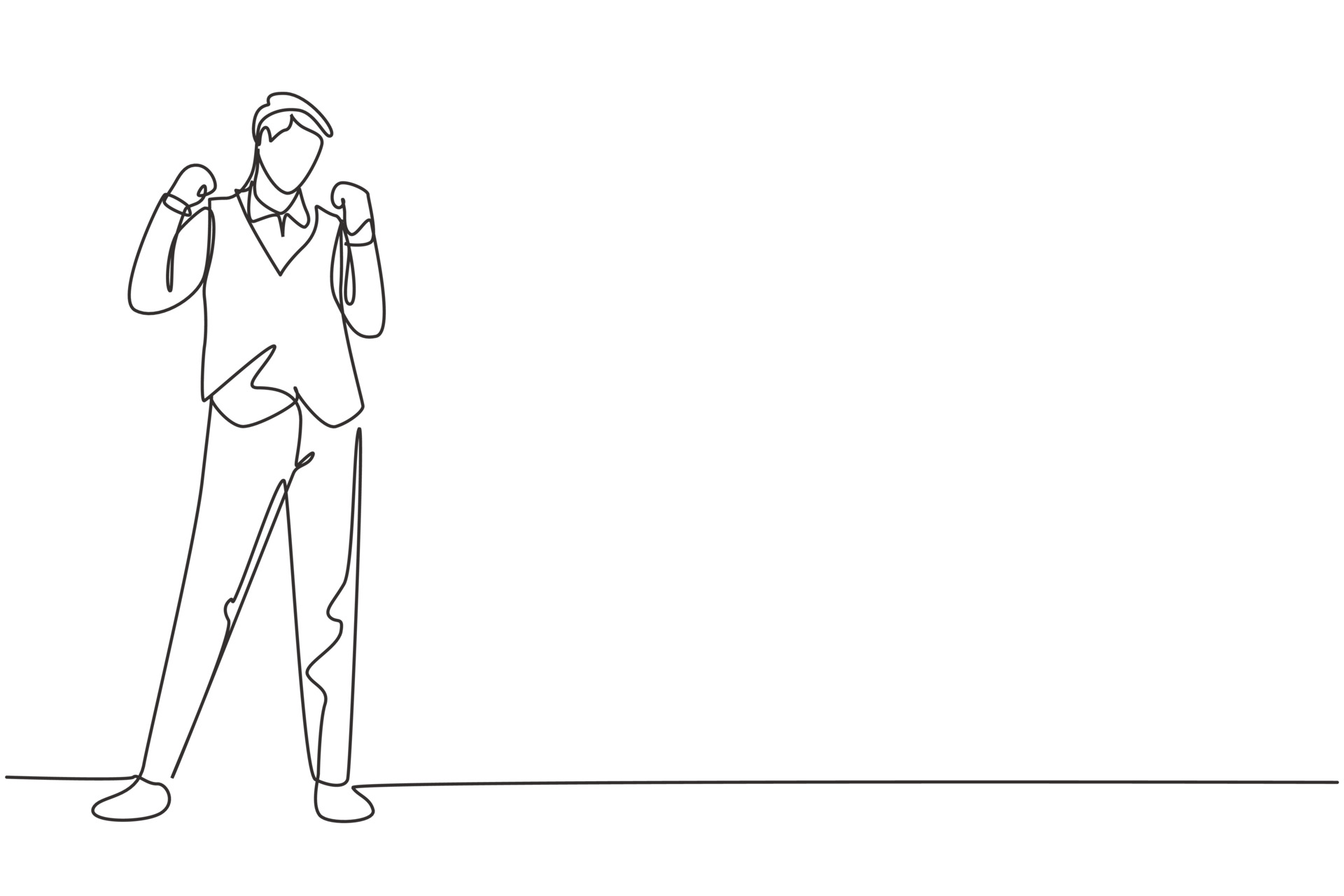 Single continuous line drawing steward stands with celebrate gesture and  uniform prepare at airport with the crew flying to their destination.  Dynamic one line draw graphic design vector illustration 3594533 Vector Art