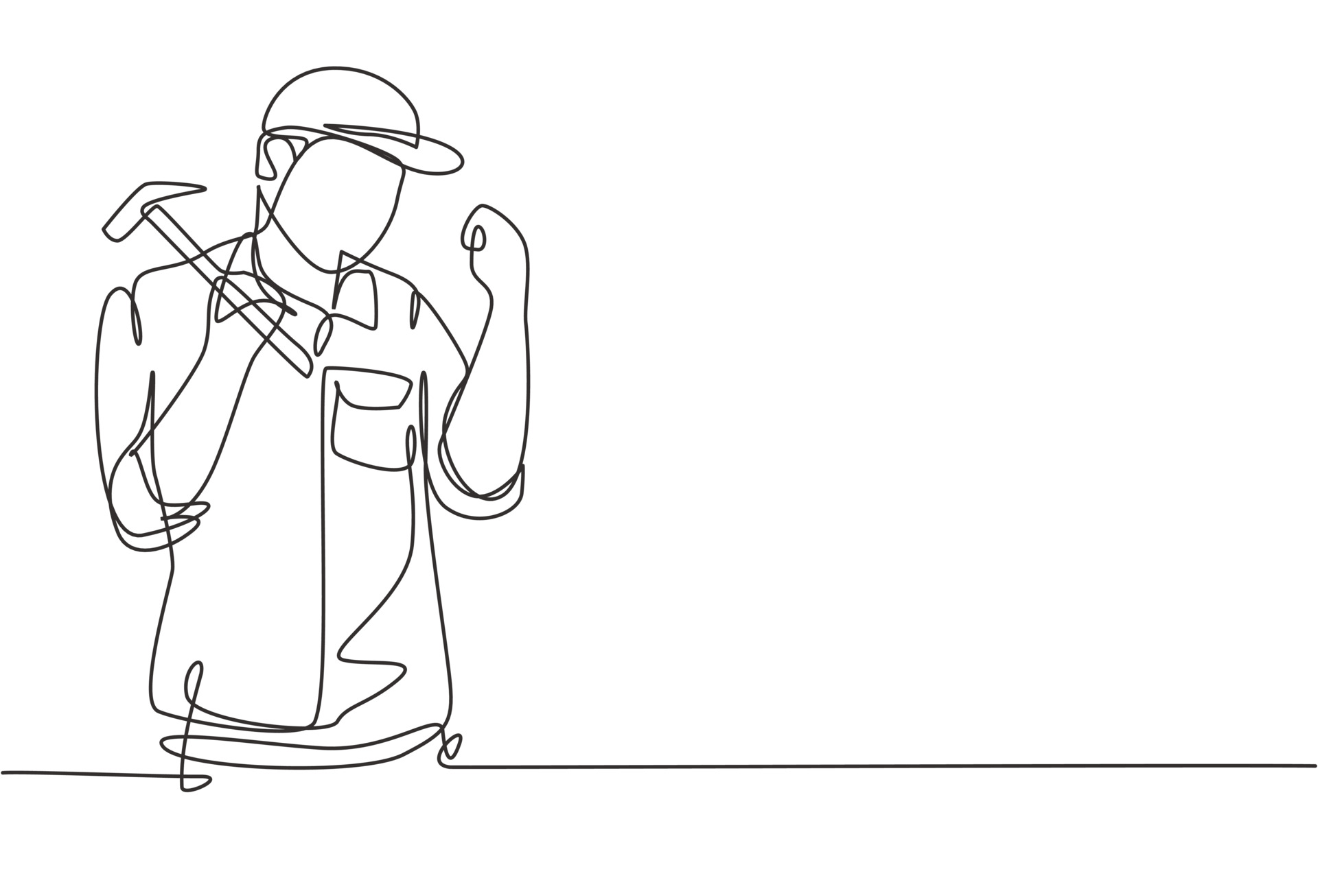 Single continuous line drawing carpenter with celebrate gesture works
