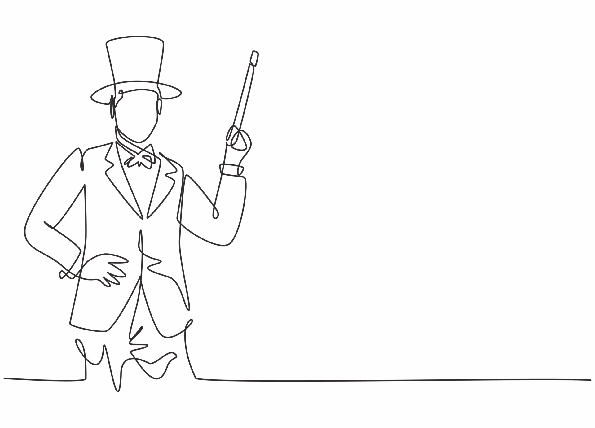 Single one line drawing of young male magician expert holding magic
