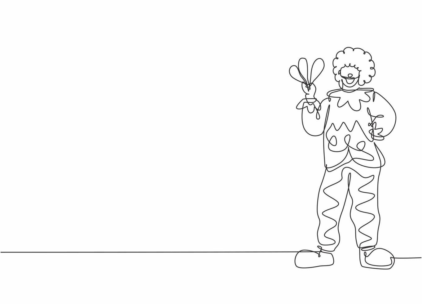 Single one line drawing of young male clown pose standing while holding juggler. Professional work profession and occupation minimal concept. Continuous line draw design graphic vector illustration