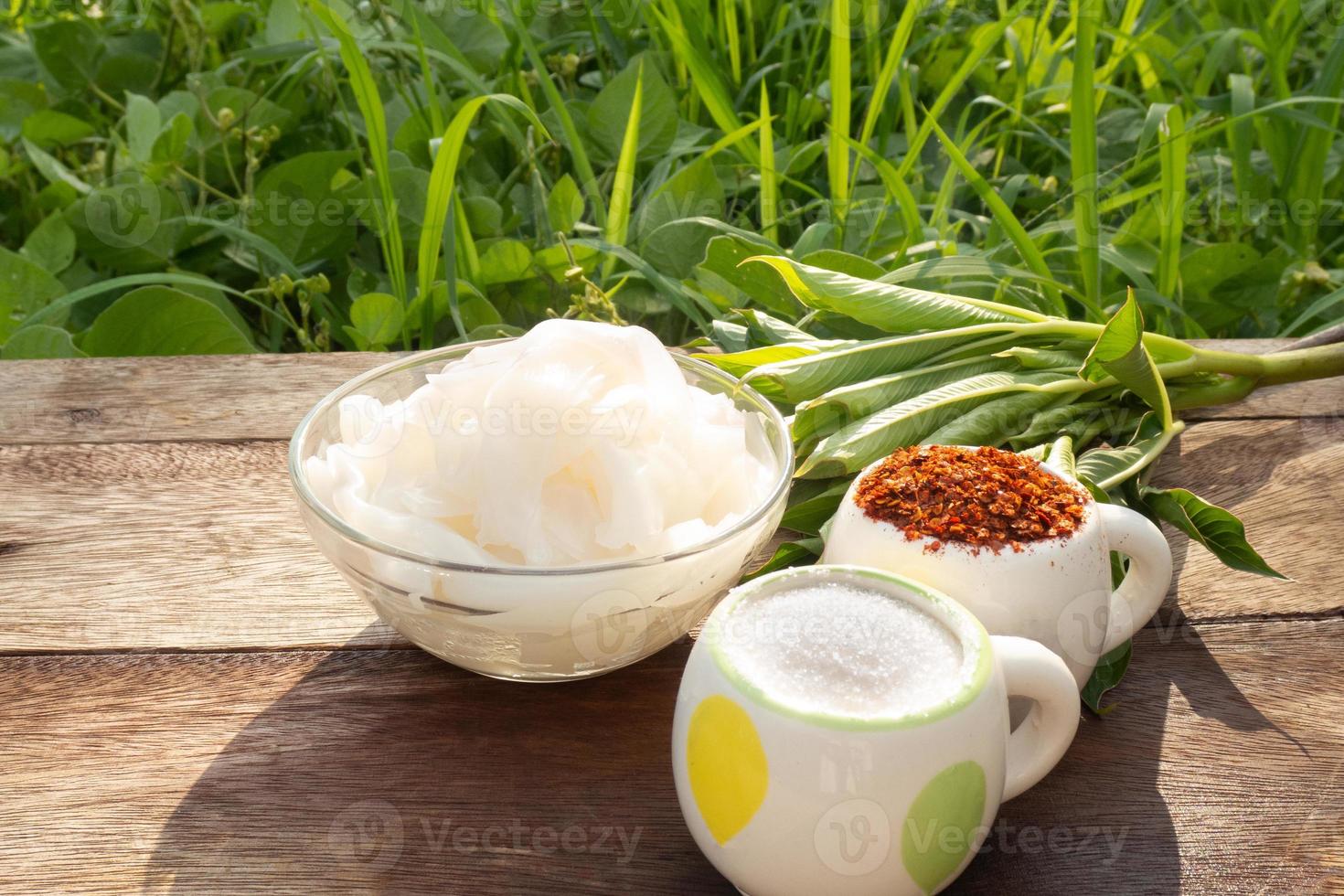 el menú de comida de fideos konjac blancos foto