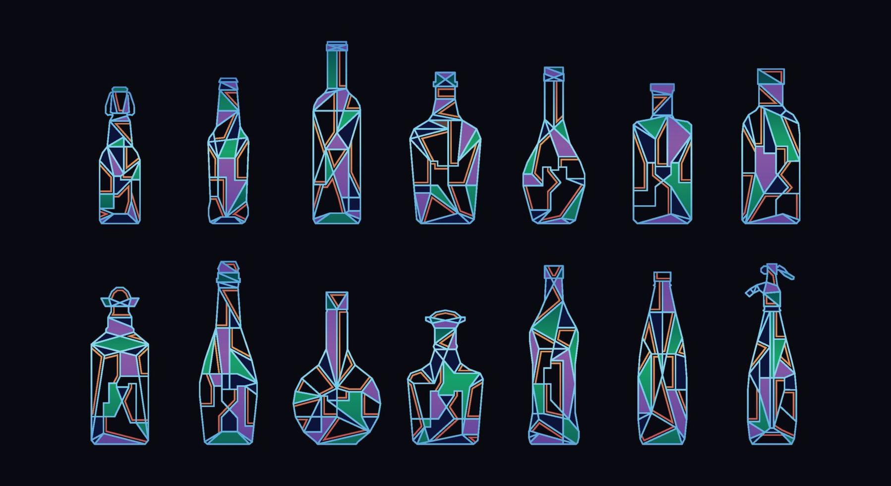 14 Abstract Club Style Decorative Bottles vector