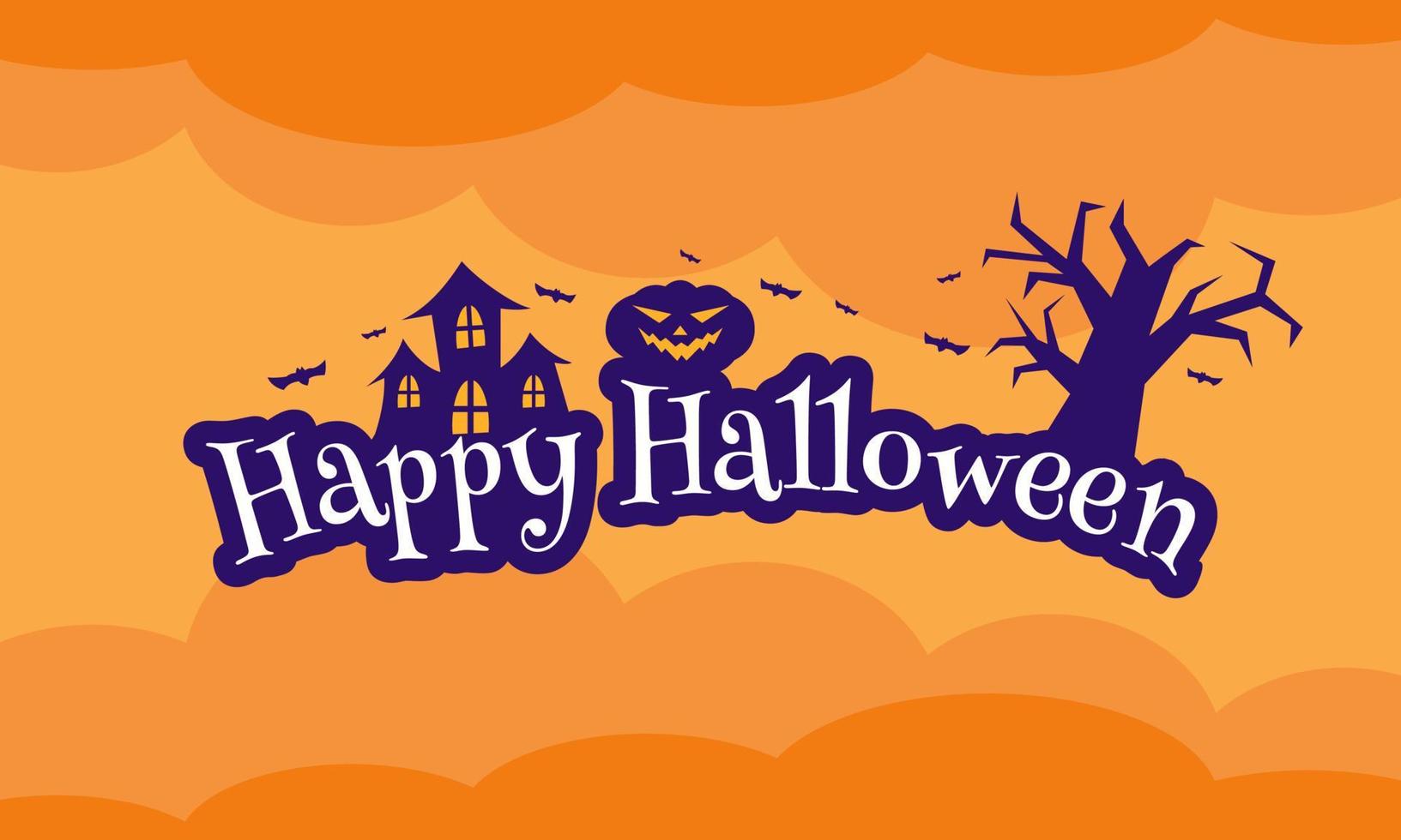 Flat Happy Halloween banner with pumpkin vector