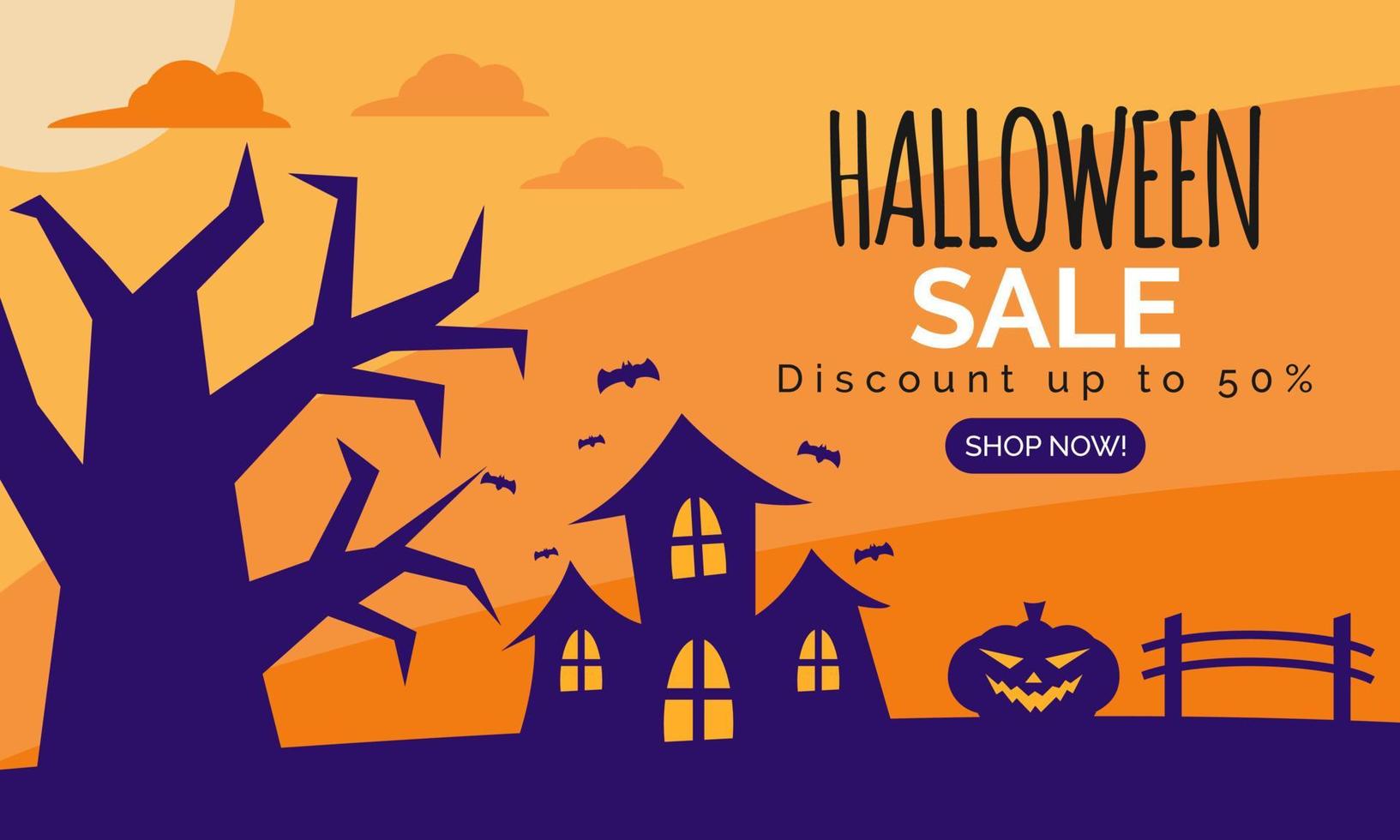 Flat Halloween sale banner vector