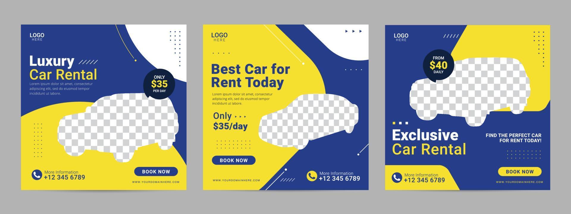 banner de plantilla de publicación de redes sociales de alquiler de coches para promoción vector