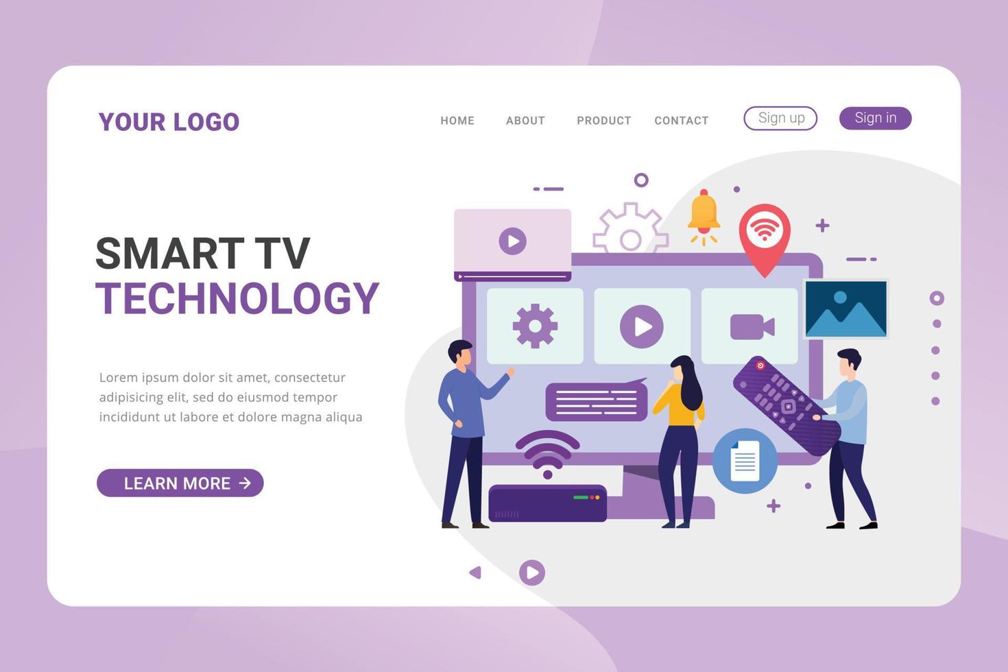 Landing page template smart tv technology design concept vector