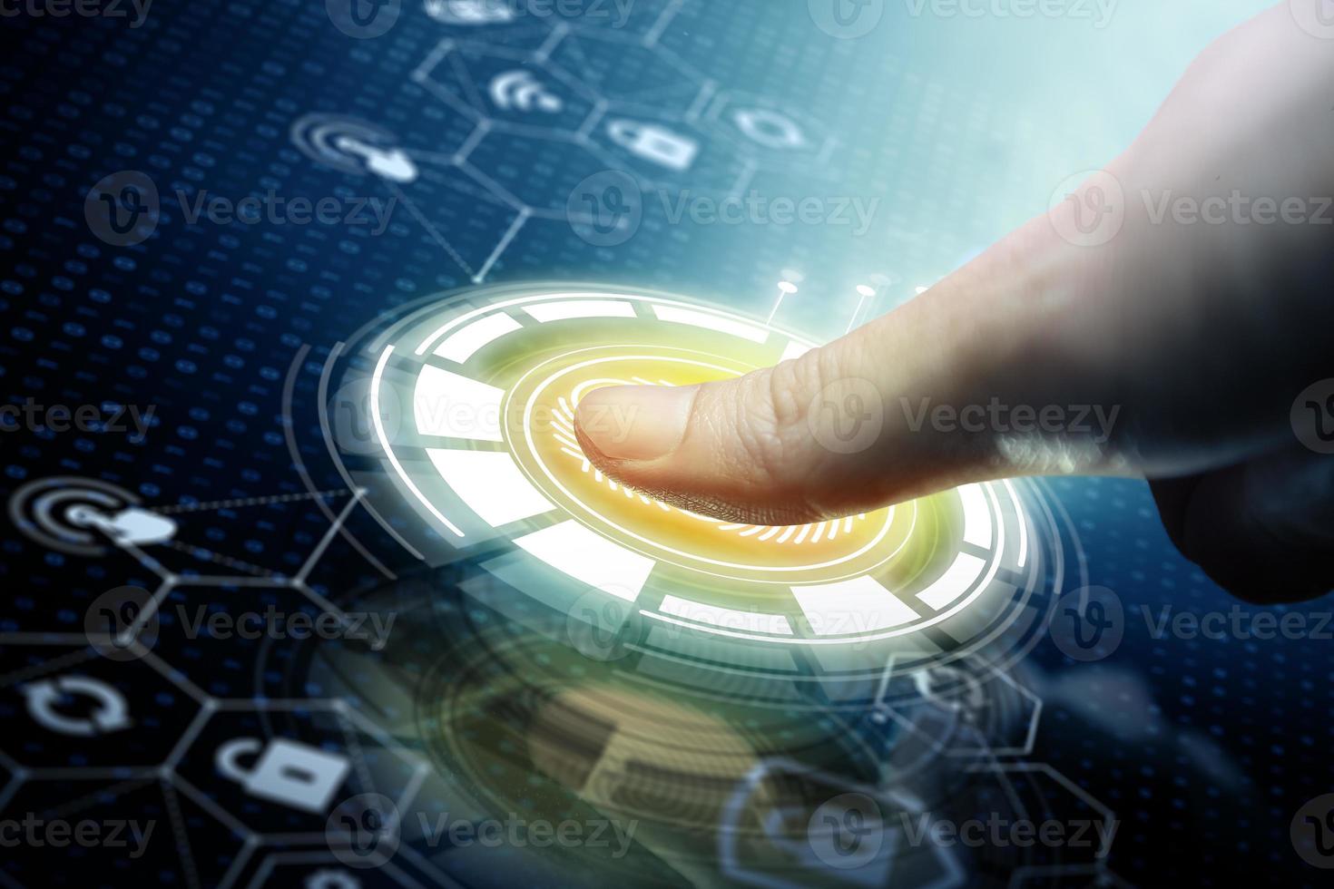 Fingerprint scan provides access with biometrics identification. photo