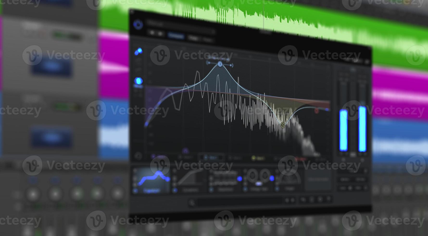 Multitrack of sound audio wave on Monitor and EQ Mixed. photo