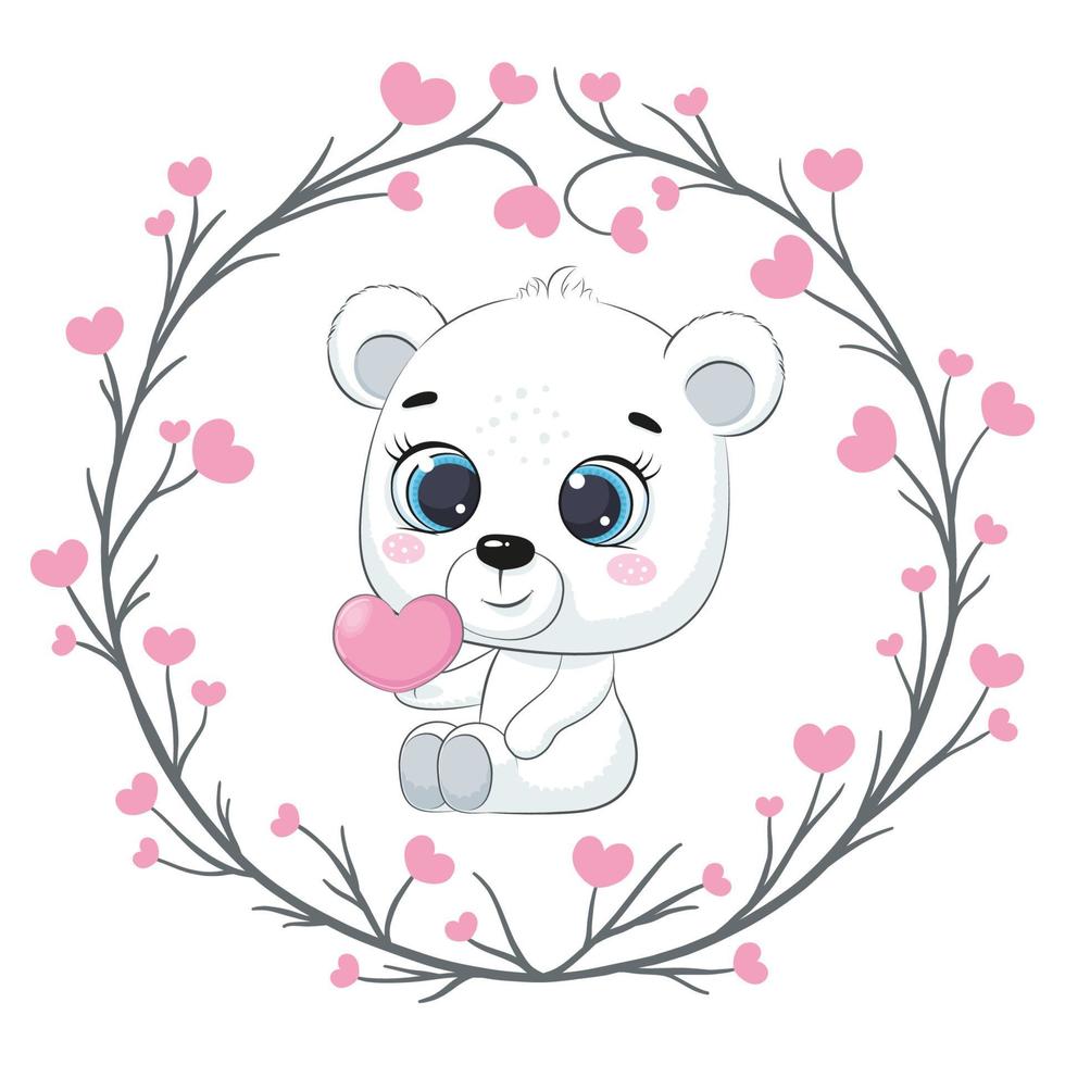 Cute little bear with heart. Happy Valentine's day clipart. vector