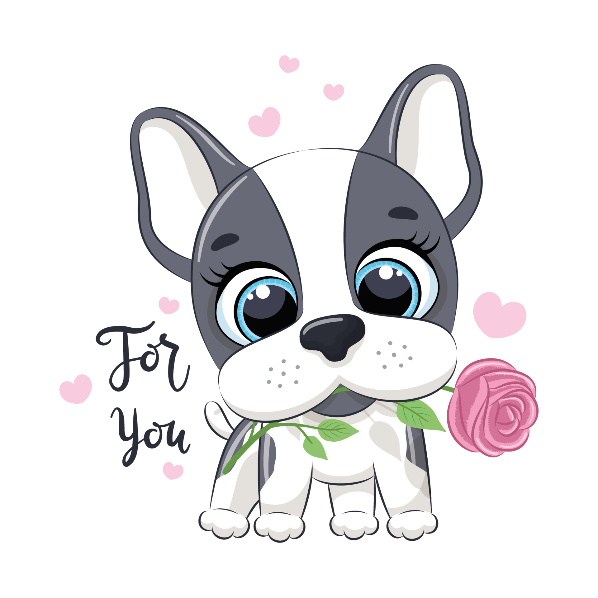 Cute little dog with flower. Happy Valentine\'s day clipart ...