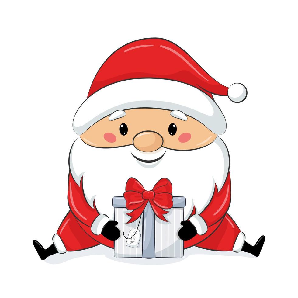 Cute Santa Claus with gift. Merry Christmas design. vector