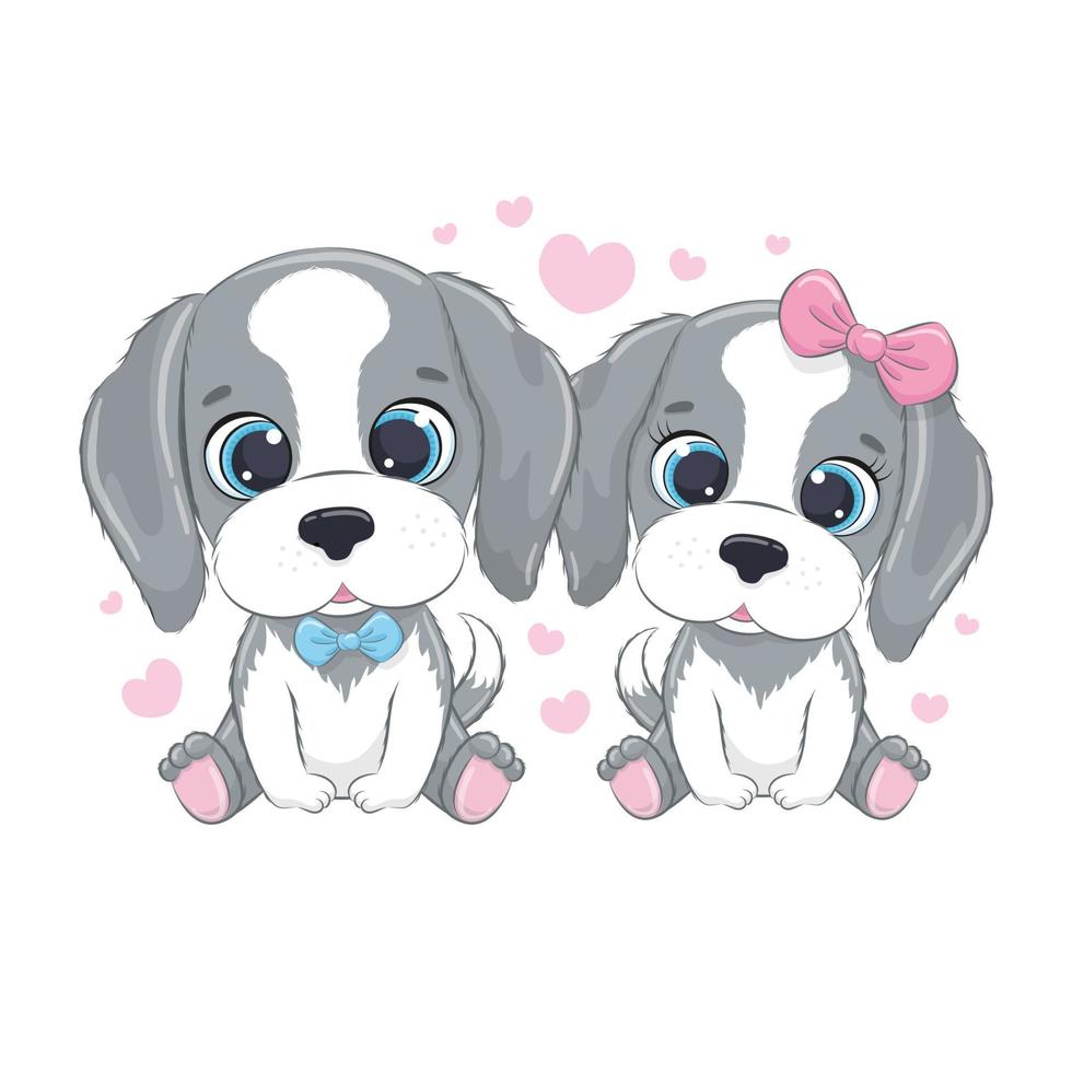 lindos perritos con corazón. feliz dia de san valentin clipart. vector