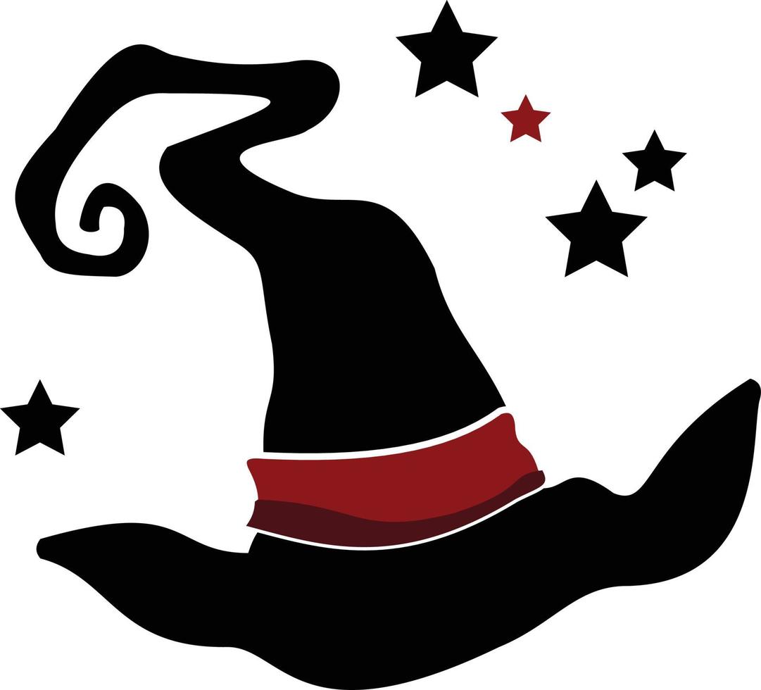 Black wicked witch hat with red belt and little stars vector