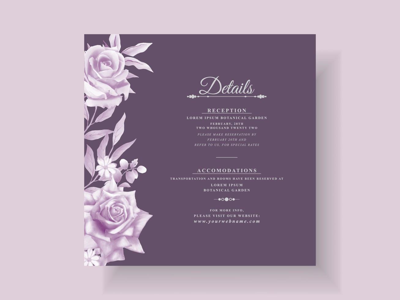 plantilla de invitación de boda floral púrpura vector