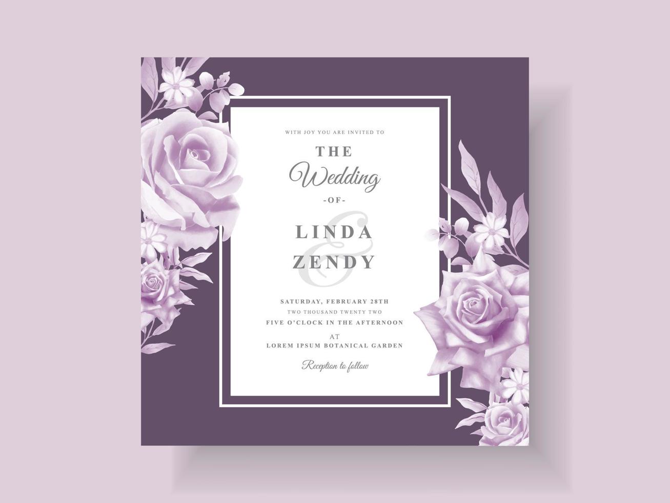 plantilla de invitación de boda floral púrpura vector