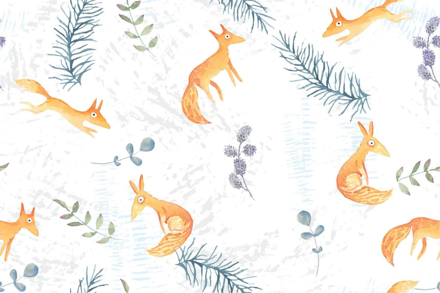 fox seamless pattern with watercolor 1 vector