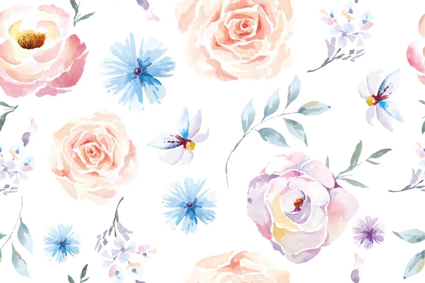 Rose seamless pattern with watercolor on white background. Designed for fabric luxurious and wallpaper, vintage style. vector