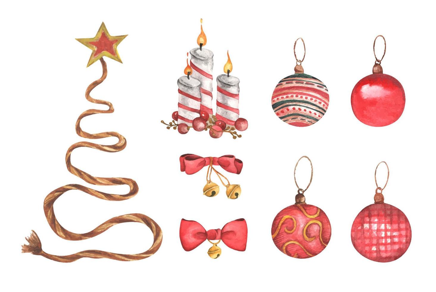 Set of Christmas decorations. Watercolor illustration. vector