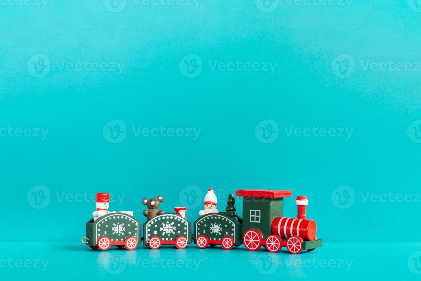 Christmas train on a blue background, Merry Christmas Concept photo