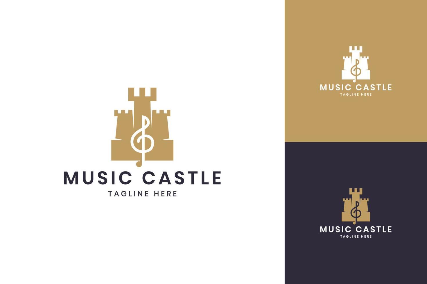 music castle negative space logo design vector