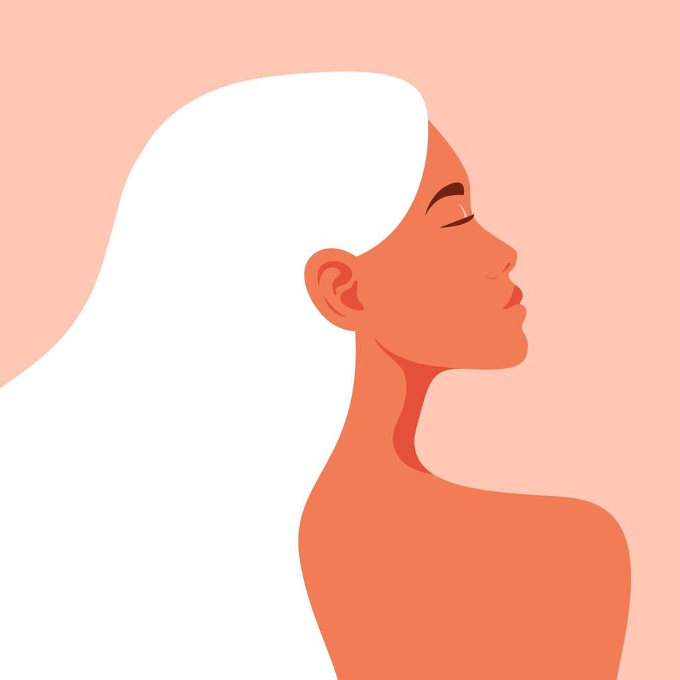 retrato, de, un, mujer joven, en, perfil vector