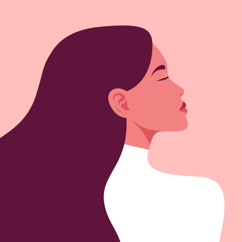 retrato, de, un, mujer joven, en, perfil vector