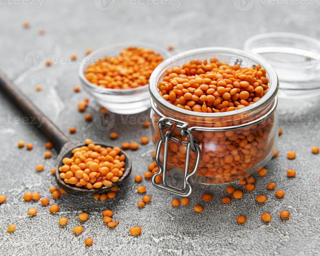 Organic healthy red lentils photo