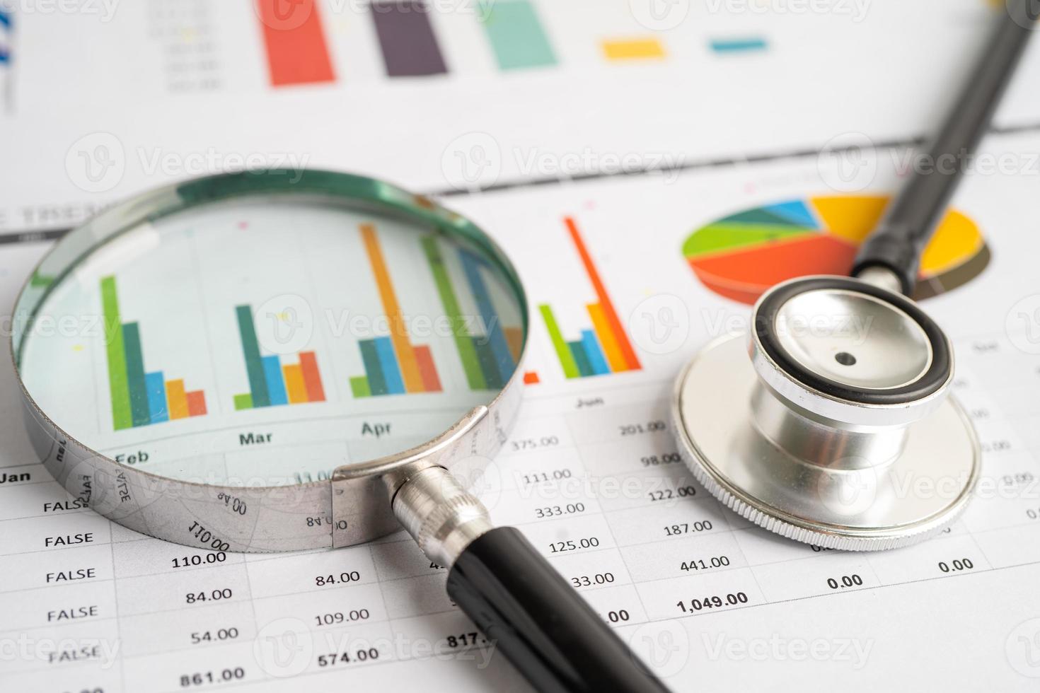 Stethoscope on charts and graphs paper, Finance, Account, Statistics, Investment, Analytic research data economy and Business company concept. photo