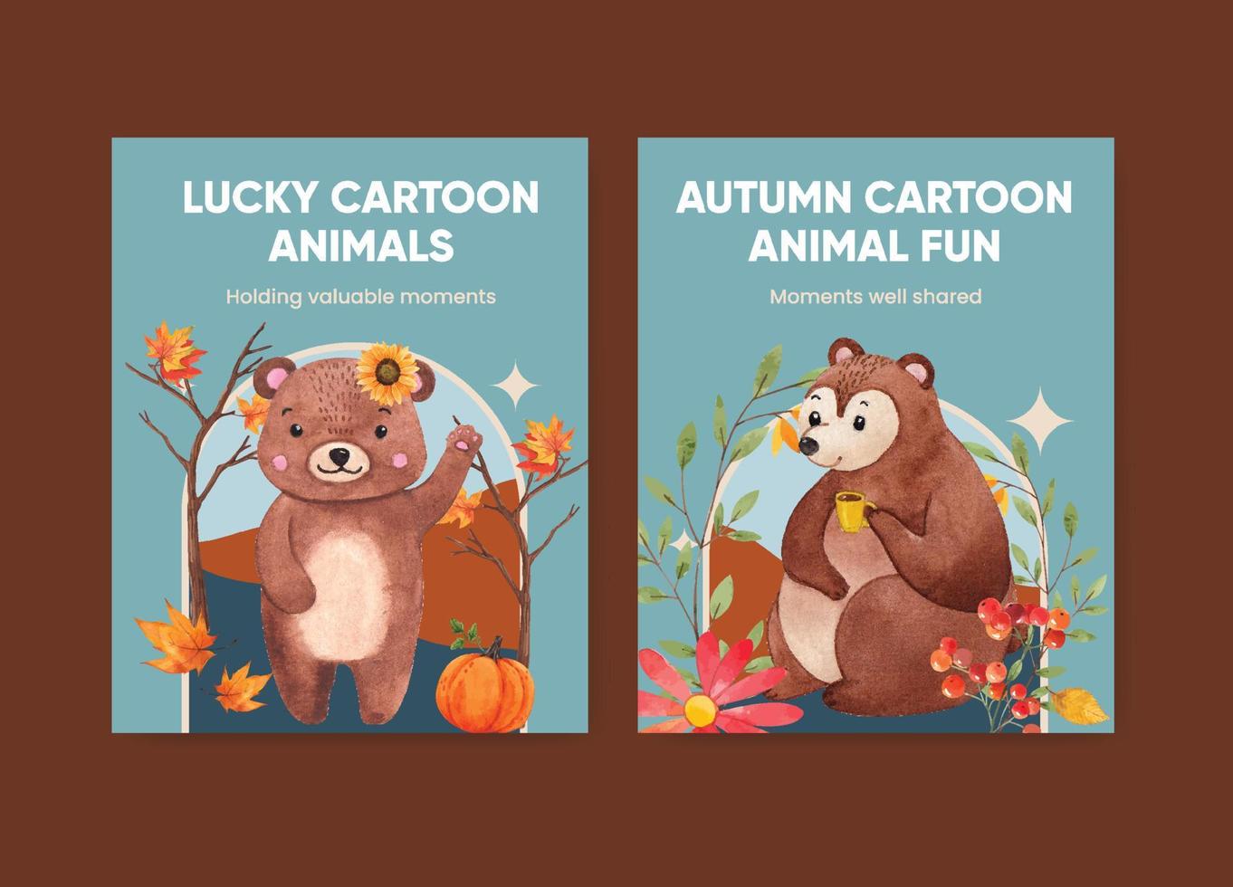 Cover book template with autumn animal concept,watercolor style vector