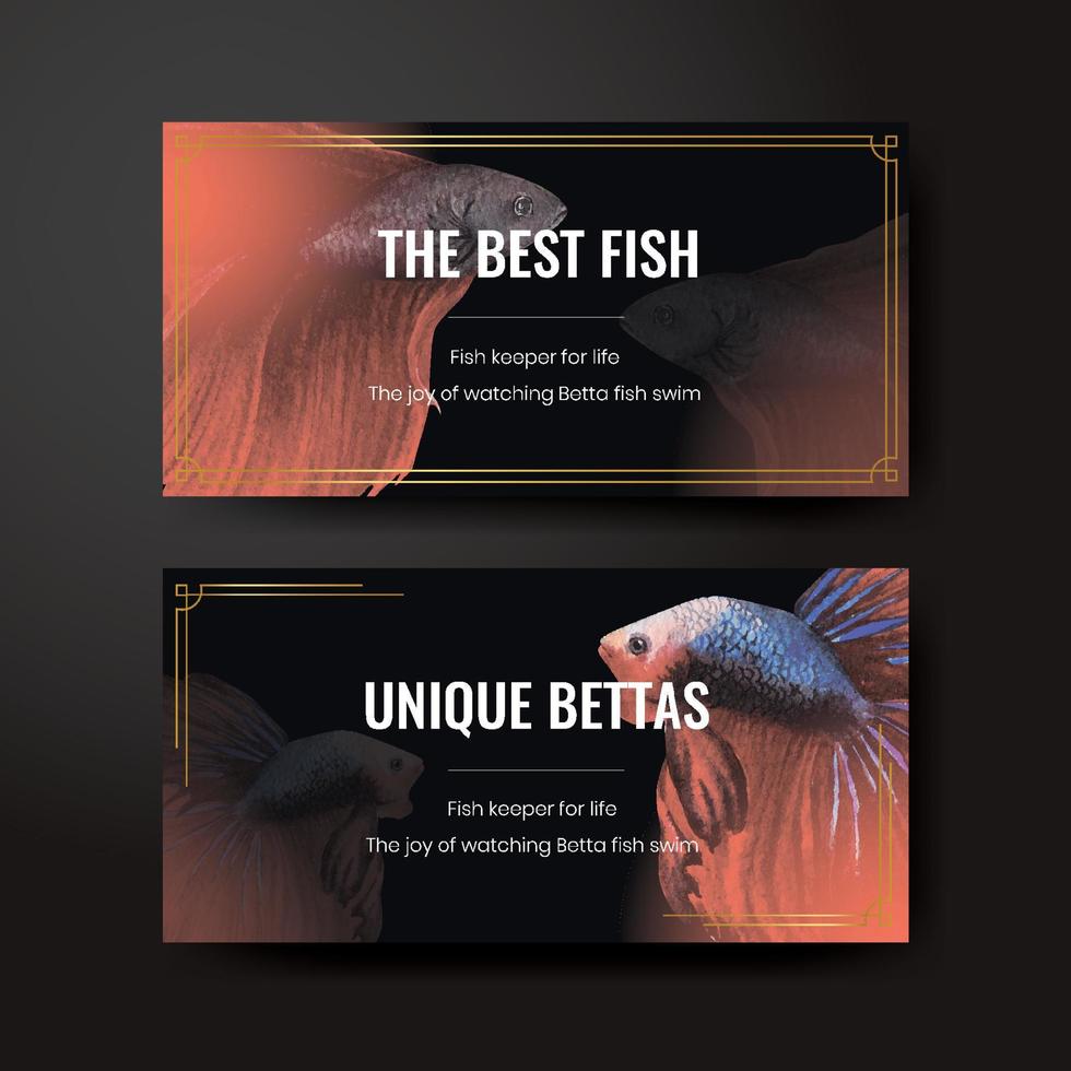 Twitter template with betta fish concept,watercolor style vector