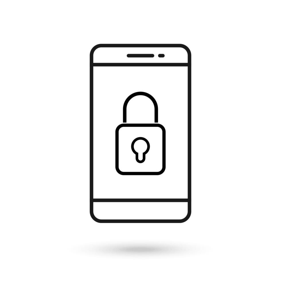 Mobile phone flat design with lock padlock icon. vector