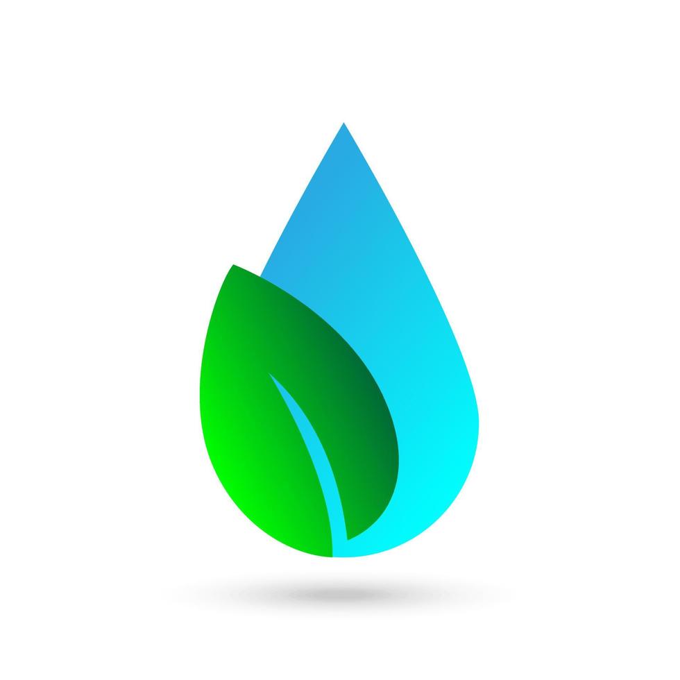 Icono de vector plano de gota de agua y hoja de árbol, concepto ecológico